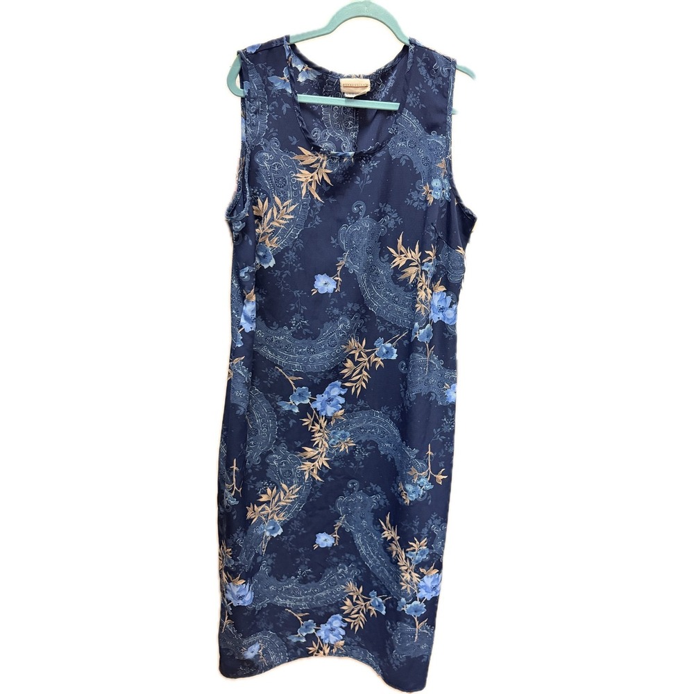 Expressions Womens Blue Paisley Floral Sleeveless  Dress Size 20 Made in USA